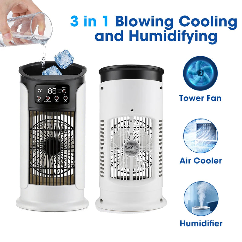 3 in 1 Portable Air Cooler with Humidifier 6 Wind Speed Fast Cooling Air Conditioner Misting Fan for Home Office Kitchen Desktop