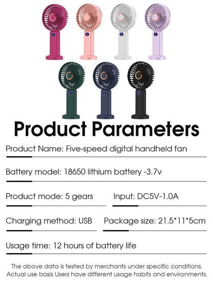 Portable Handheld Fan, Electric Fan with Digital Display, Handheld/neck Hanging/desktop Fan, Eyelash Fan, Makeup Fan