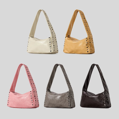 Vintage Rivet Women Shoulder Bags Motorcycle Style Underarm Bag Luxury Soft Pu Leather Crossbody Bag Retro Trend Handbags 2025