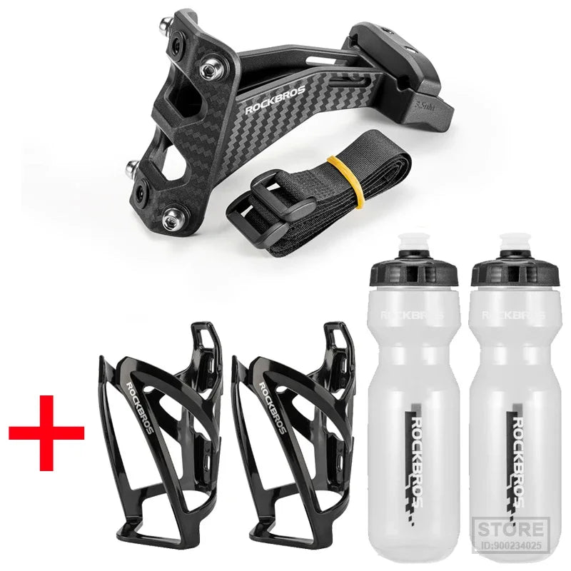 ROCKBROS Imitation Carbon Fiber Bicycle Water Bottle Holder Adapter Saddle Double Cup Extension Stand Seat Cycling Equipment