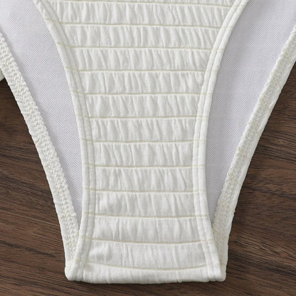 2024 New 3 Pieces Set Swimsuit Women Thong Swimwear Sexy Ruffle Bikini Set With Sarong Mesh Skirt Beachwear Bathing Suit White