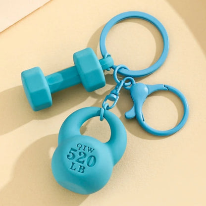 New DIY Fitness Equipment Keychain,Resin Kettle Bell Dumbbell Keychain Pendant,Colorful Barbell Car Bag Hanging Accessory