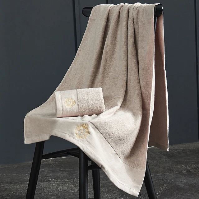 Large 140x70cm Bath Towels Cotton Thick Shower Towel Cover Embroidered Gift Sport Colors - Blue White Brown Black Green Grey