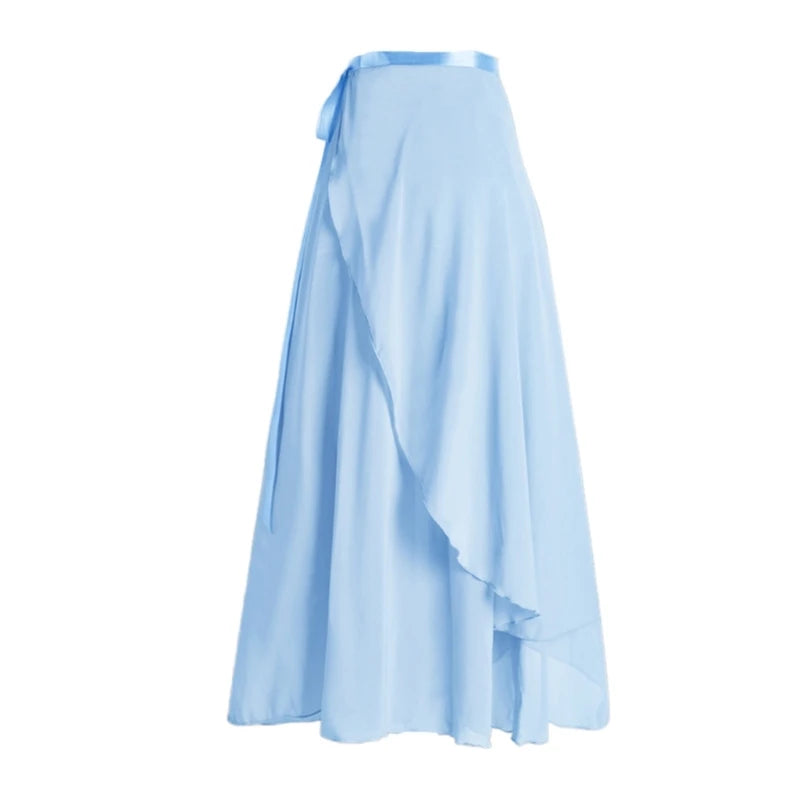 Women Ballet Dance Skirt Asymmetric Long Dance Skirt Wrap Skirt with Tie Waist Skate Over Scarf Skirt Dancewear