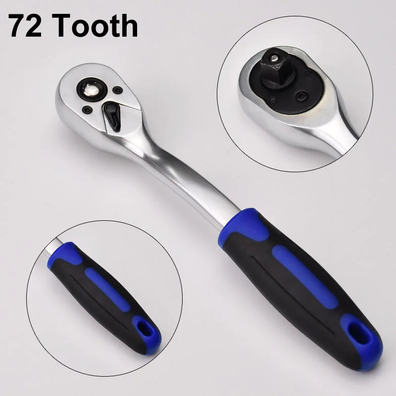 72 Tooth Ratchet Wrench with Quick Release 1/4" 3/8" 1/2" Drive Ratchet Socket Wrench Auto Motorcycle Mechanic Repair Hand Tool