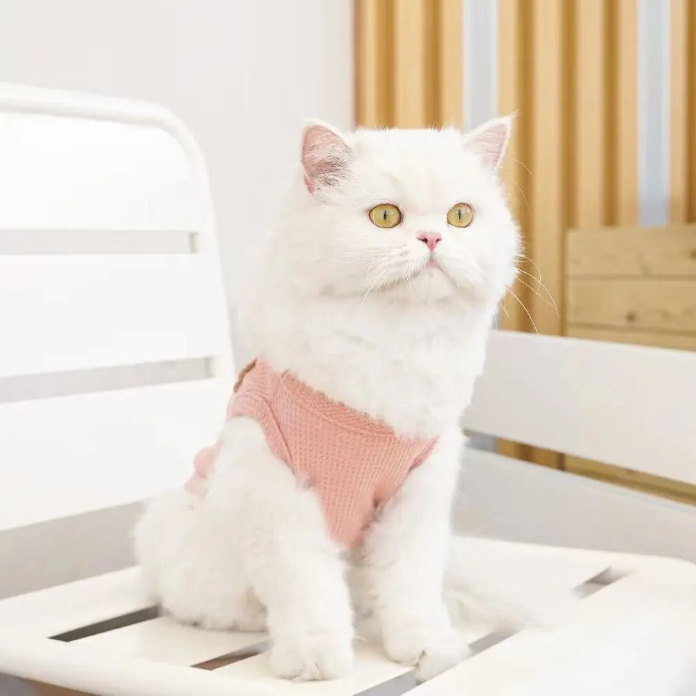 Cute Waffle Dog Clothes Breathable Solid Color Pet Cat Clothing Thin Sweat-absorbent Dog Vest