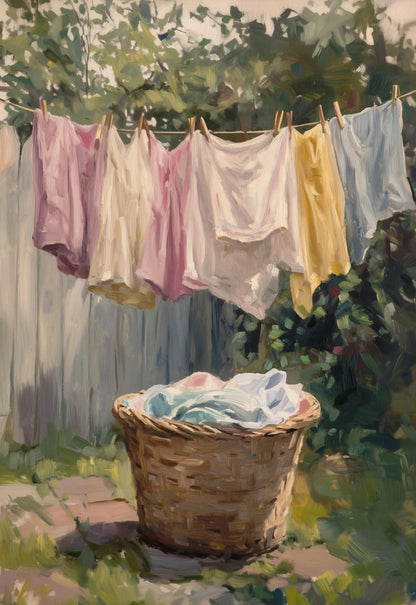 Classic Oil Painting Laundry Room with Clothes Hanging Poster Canvas Art Painting Printing Home Room Wall Pictures Decor Gift