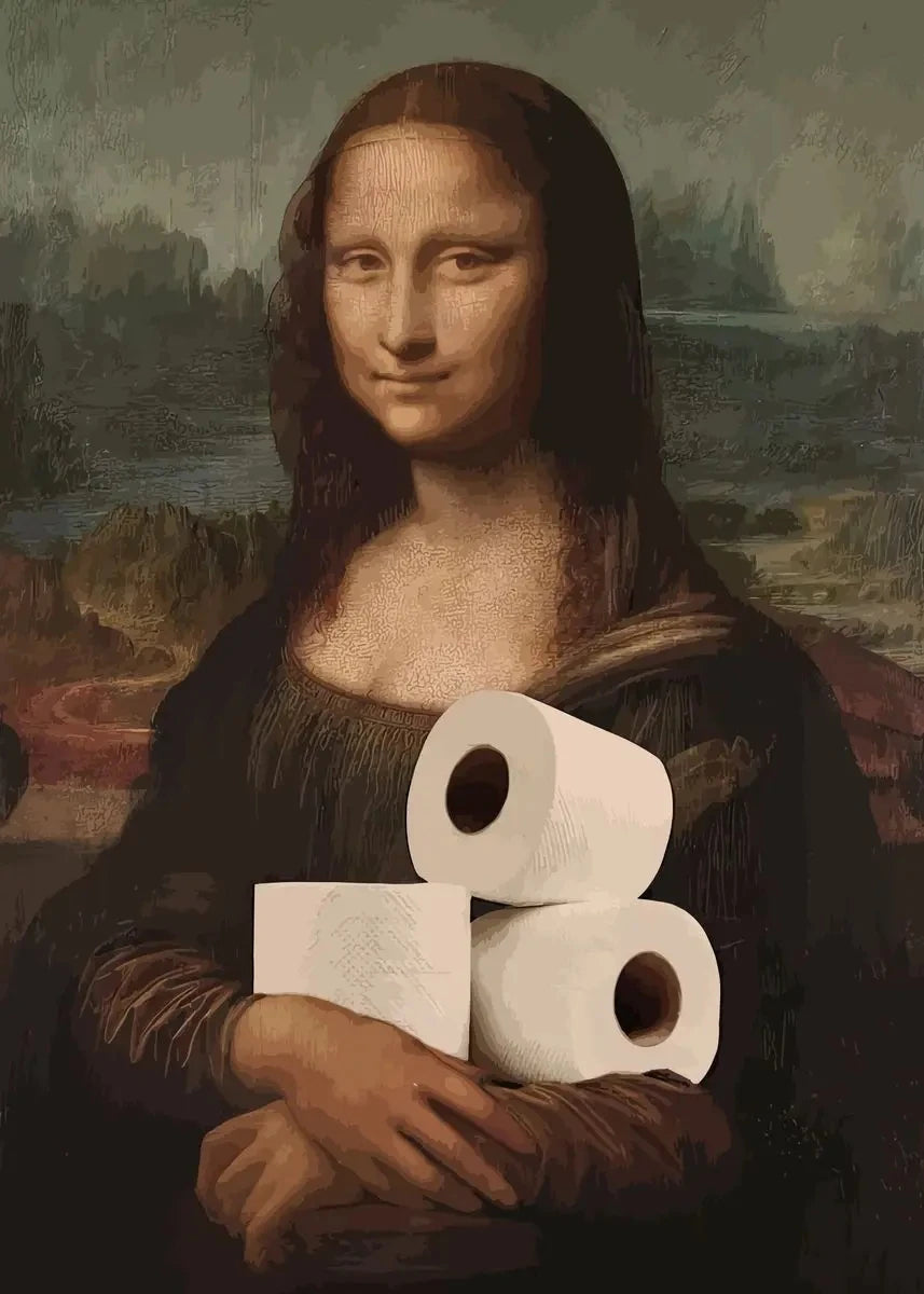 Funny Bathroom Toilet Decoration Painting Mona Lisa Wearing Pearls Girl with Roll Paper Canvas Prints Posters Home Wall Decor