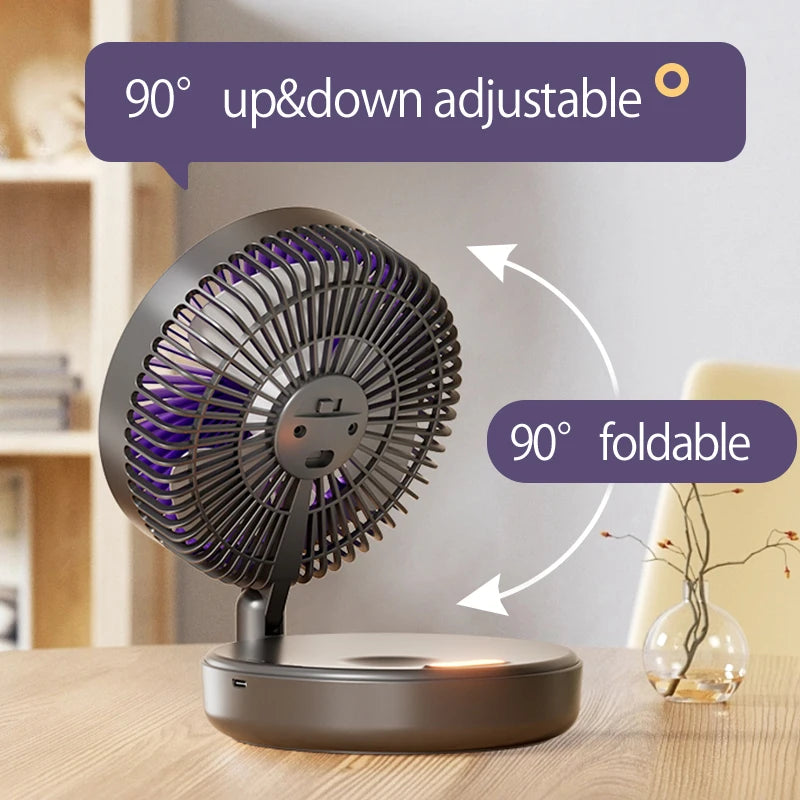 2024 New Rechargeable 3IN1 Multifunctional Portable Fan Wall Mounted Fan 90° Folding Fan 4 Gears With Warm Night Light