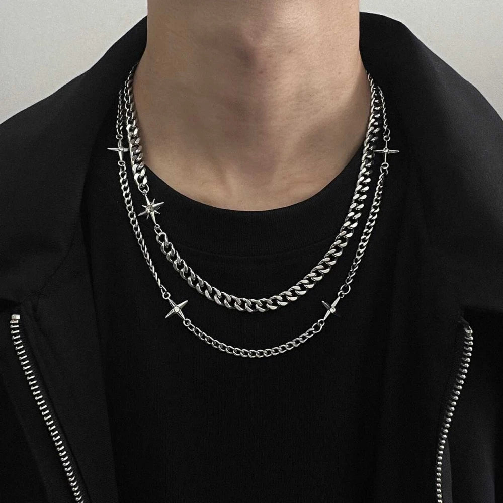 Titanium Steel Double-Layer Layered Star Necklace For Man Woman Hip-Hop Non Fading Sweater Clavicle Chain Couple Jewelry