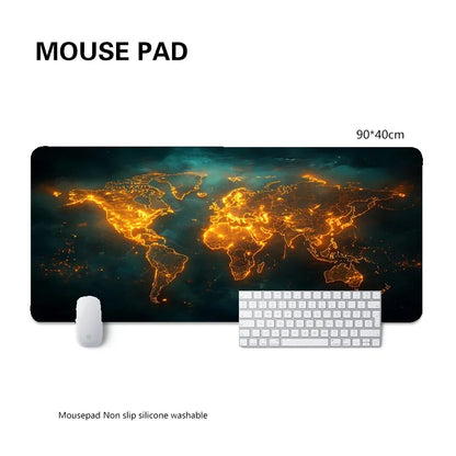 Mouse Pad World Map Mouse Pad Laptop Keyboard Men's Retro Office Large Desk Pad Home Custom Game Practical 90x40cm Accessories