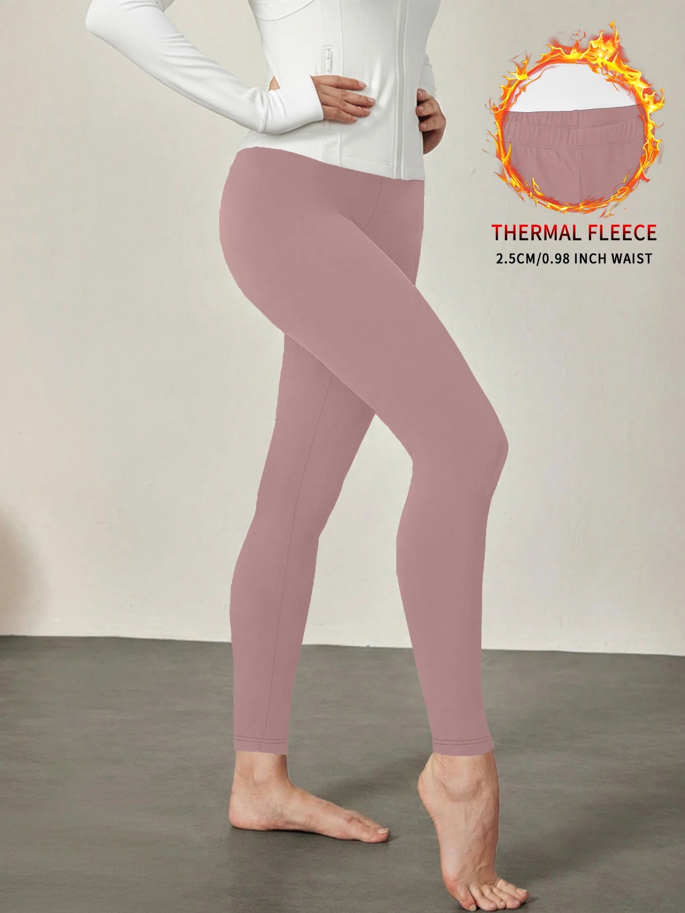 Fleece lined workout leggings with thermal insulation. High waist women's pants ideal for winter running, yoga
