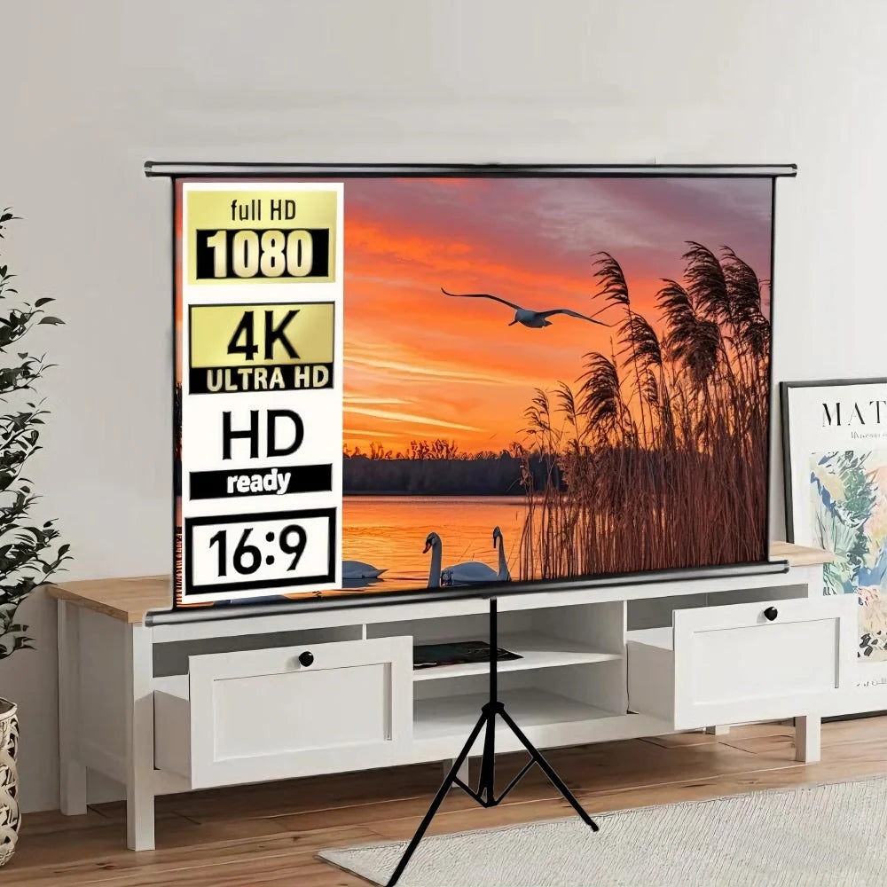 Projector with Stand, White Screen, 100 Inches, 16:9 Aspect Ratio, Foldable and Wrinkle-Resistant, Washable, Portable for Indoor