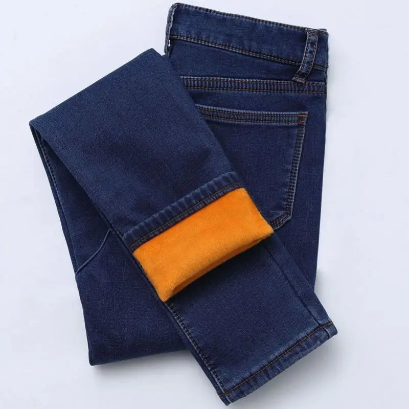Thiened Fce High Waist Women's Jeans Elastic Stretchy Long Pants Winter Wear High Waist Cotton Stretch Denim Trousers