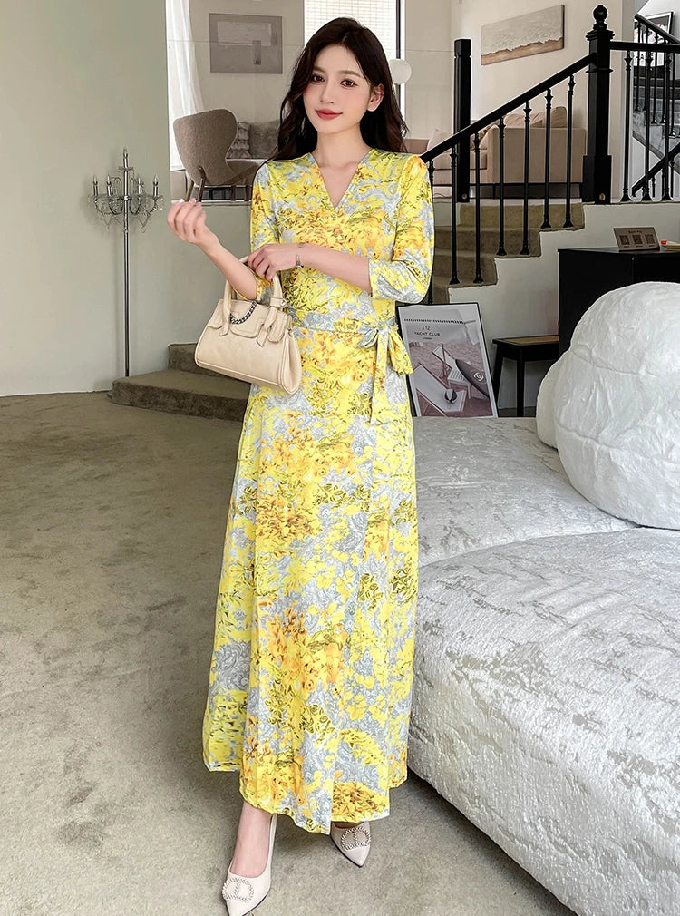 ZAROY Women Wrap Long Dress Summer Sexy V Neck Side Split Party Club Dress Chic Streetwear Elegant Evening Slim Beach Vestidos