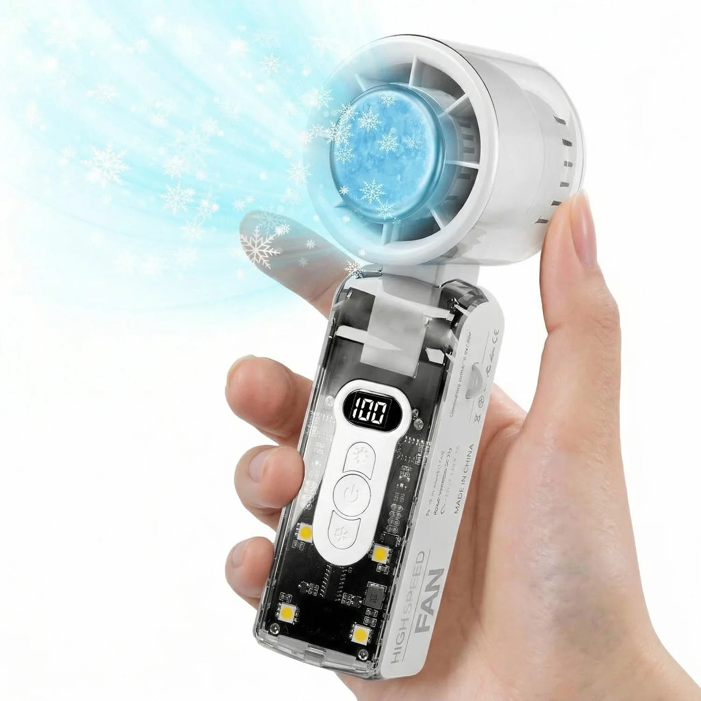 Portable Handheld Fan with LED Light 100 Speeds Foldable Personal Cooling Fan Electric Mini Turbo Fan for Outdoor Travel