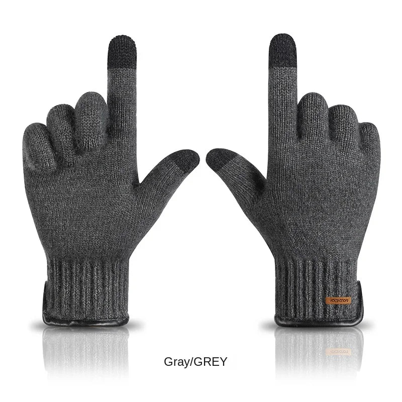New Winter Imitation Camel Fleece Warm Gloves for Men's Outdoor Touch Screen High Elastic British Business Knitted Woolen Gloves
