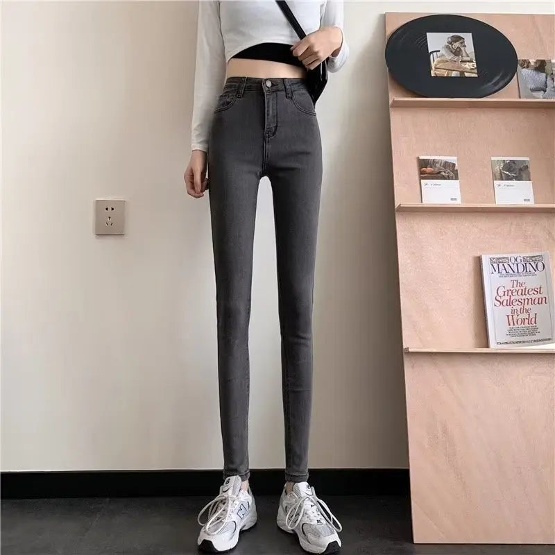 Thiened Fce High Waist Women's Jeans Elastic Stretchy Long Pants Winter Wear High Waist Cotton Stretch Denim Trousers