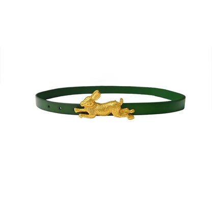 Women Detachable Running Bunny Alloy Buckled Free Collocation Genuine Leather Belt