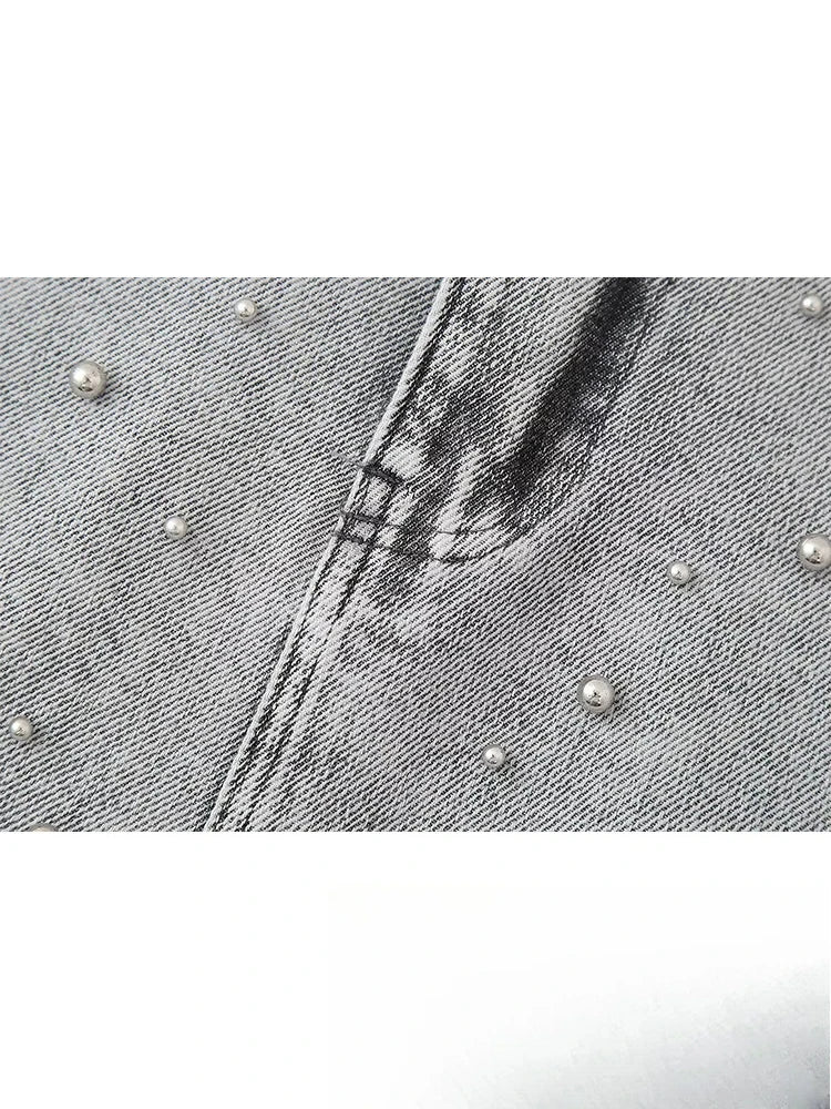 KONDALA Vintage Casual Chic Women Skirt Solid Slim Faux Pearls Denim Short Skirt New Fashion 2024 Summer Streetwear Mini Skirt