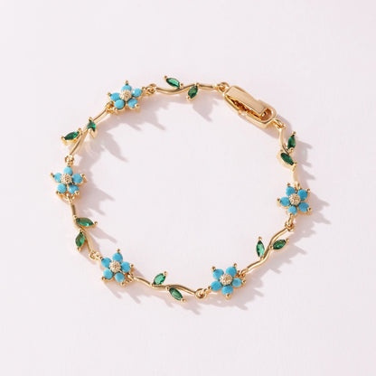 Elegant Multiple Color Flower Charm Zircon Branch Leaf Bracelet Dopamine Niche Sense 18K Gold Plated Women's Bangle Gifts