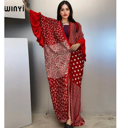 WINYI Summer Kimono party dress Beach Wear Swim Suit Cover up Africa women boho puff(ed) sleeves Cardigan sexy Holiday kaftan