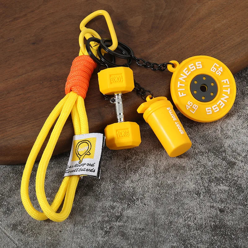 Fitness Keychain Gym Barbell Key chain Weightlifting with D-shaped Buckle Water Cups Simulation Dumbbells Creative Bag Charm