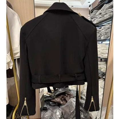 Korean Ladies Fashion Short Jacket Design Sense Niche Feminine Long Sleeves Locomotive Coat Spring Autumn Women Patchwork Outwea