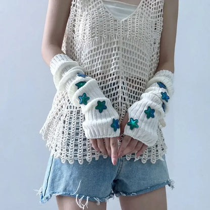 Punk Solid Color Star Knitted Gloves Y2k Gothic Wool Sleeve Cuff Long Hand Sleeve Arm Warmers Winter