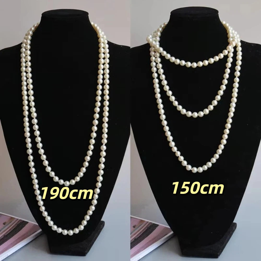 New Exquisite Imitation Pearl Necklaces Multilayer Vintage Long Necklaces Elegant Style Pearl Bead Women Fashion