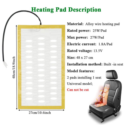 Universal 12V Built-in Car Seat Heater Kit with Hi /Lo 2-Level Switch and 25W Alloy Wire Fast Heating Pads with Ventilation Hole