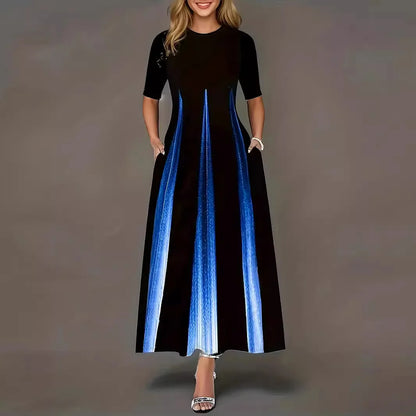 Summer new round neck casual fashion celebrity print gradient long skirt for women