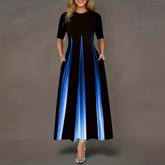Summer new round neck casual fashion celebrity print gradient long skirt for women
