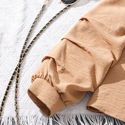 Kids Clothing Sets For Girls Khaki Off-shoulder Long sleeve Top & Stripe Printing Pants Summer Resort Style Children Suits OOTD