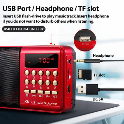 Portable Mini Radio Rechargeable Handheld FM USB TF MP3 Player Wireless Speakers Compact Audio Device
