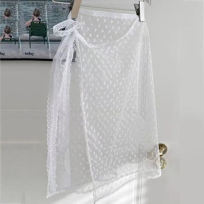 Korean Fashion Floral Skirt Spring Summer Korean Version Unique Lace Layered Gauze Skirt with Tie Up Spicy Girl Apron Streetwear