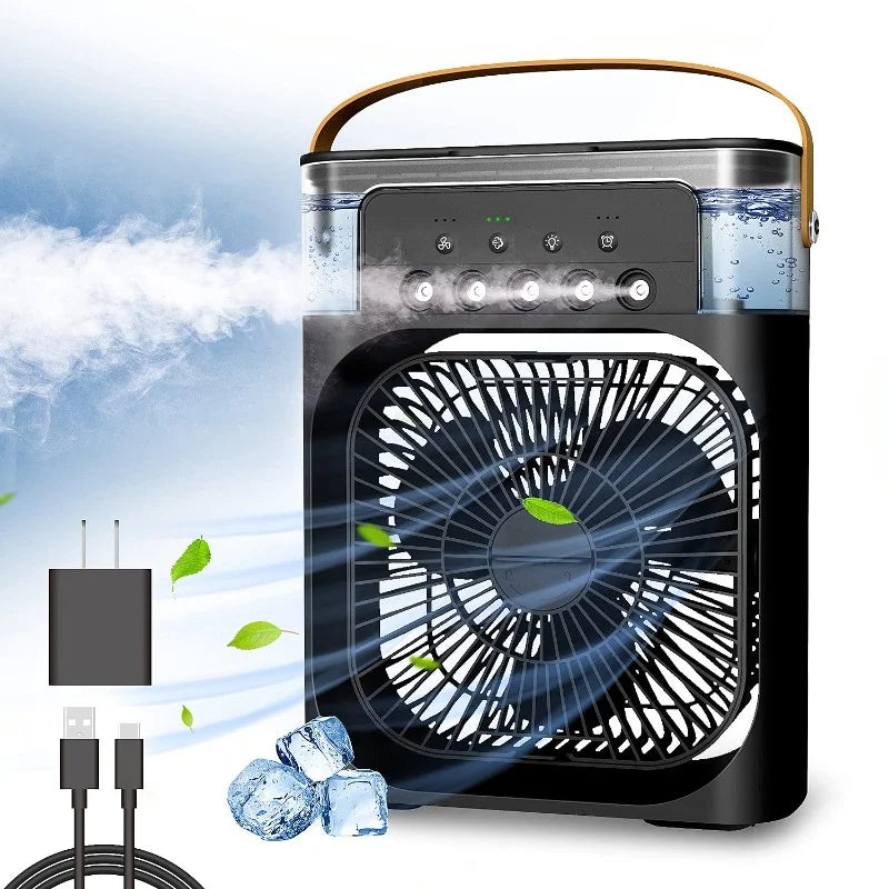 3 Wind Speeds and 3 Spray Modes Office Home Fan Portable Air Conditioner Fan LED Night Light Portable Humidifier