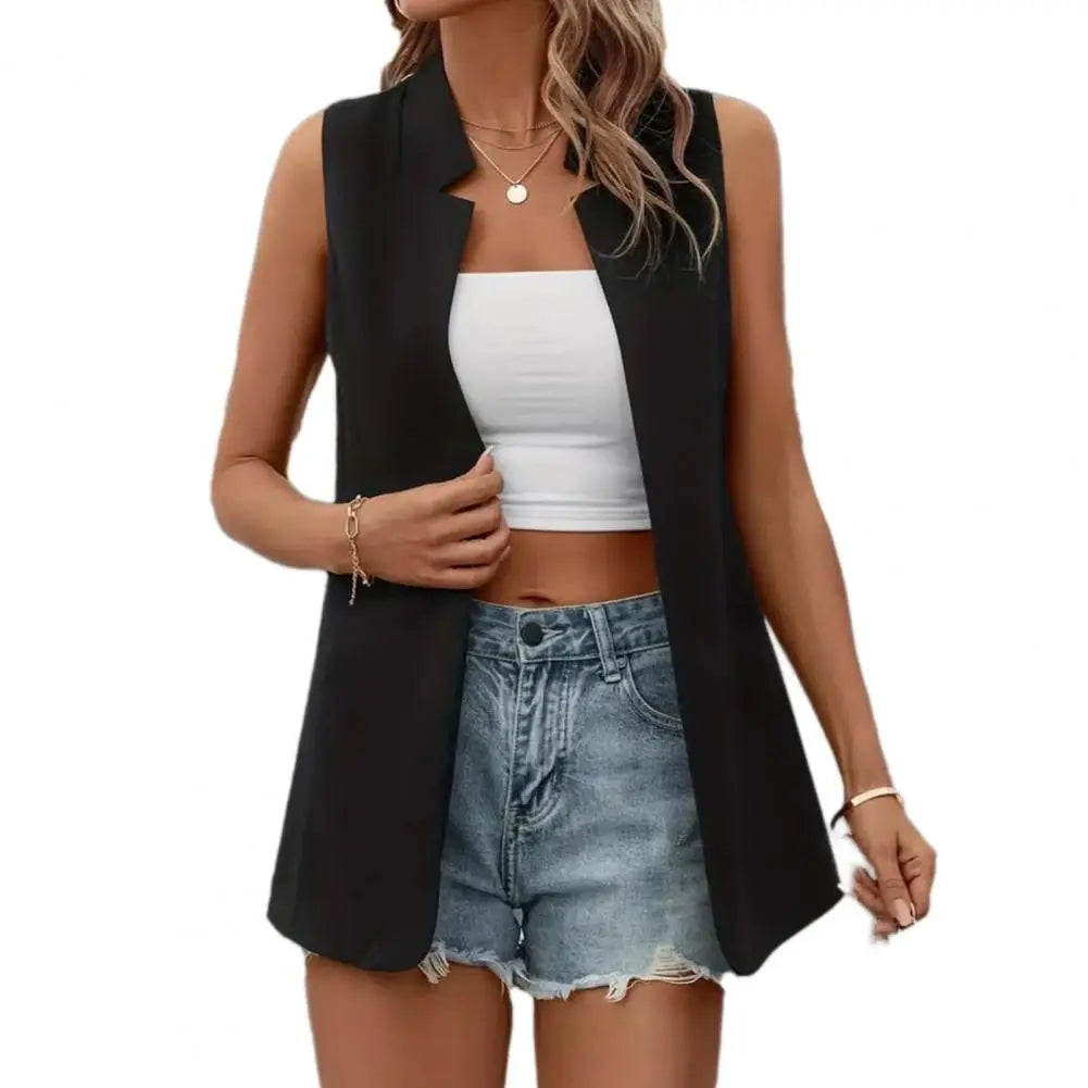 Women Jacket Sleeveless Solid Color Vest Casual Cardigan Lady Open Front Vest Coat Women Cardigan Blazers
