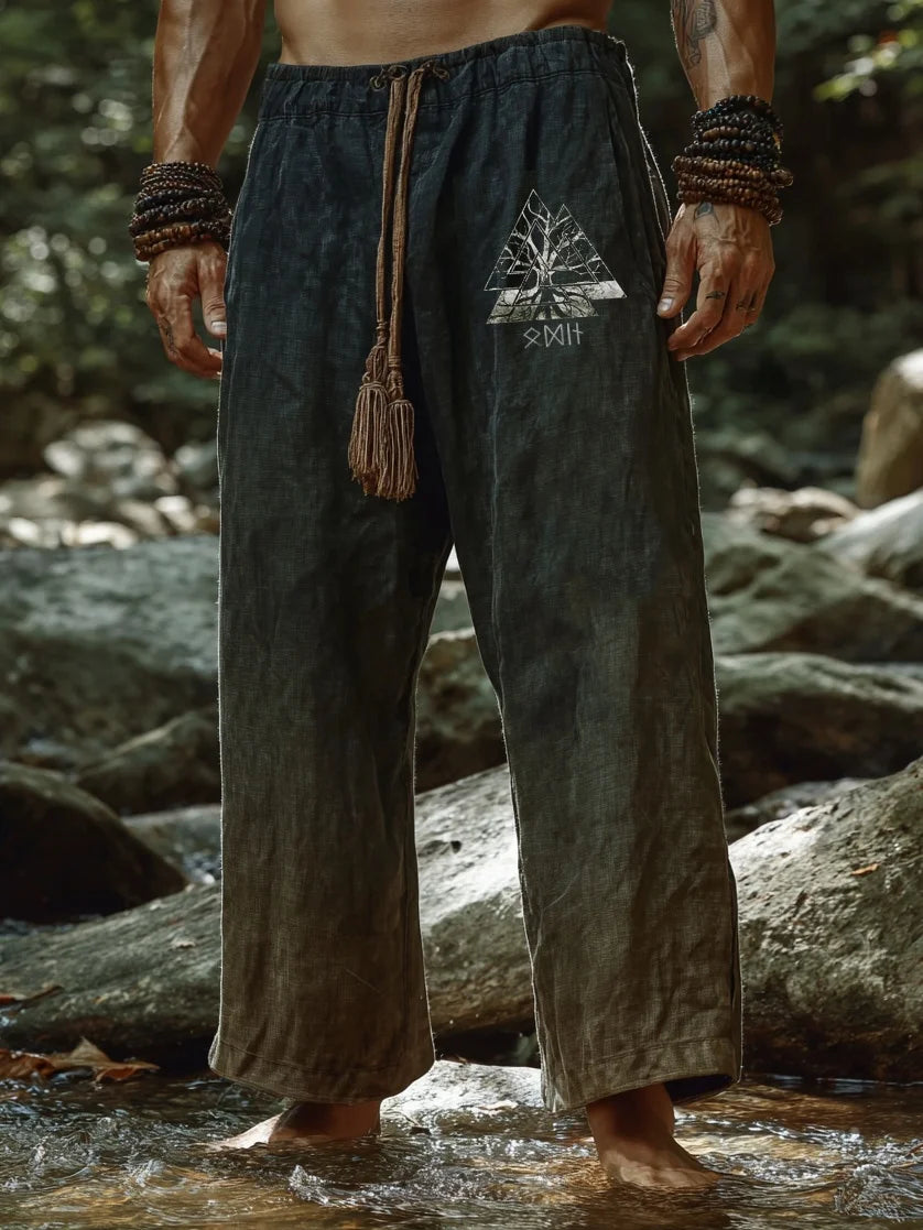 Men's Viking Nordic Sun Art Knot Tribe Celtic Rune 3D Printed Casual Pants Drawstring Straight Leg Pants Summer Beach Pants