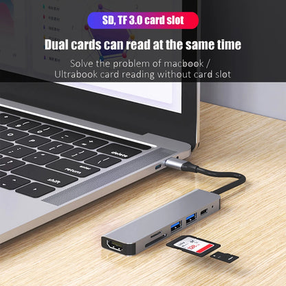 KEBIDUMEI 6 in 1 USB C Docking Station USB Hub Type C to HDMI USB 3.0 SD TF PD 87W USB Splitter OTG Adapter for MacBook Laptop