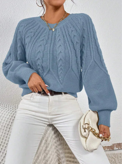 2025 Autumn/Winter New Women's Solid Color Cable Knit  Pullover Sweater Basic Soft Sweaters For Women Jacquard Tops