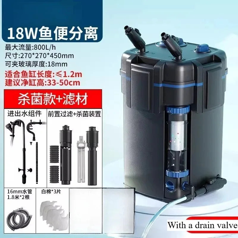 Fish Tank External Filter Canister Silent Biological Filtration Device Freshwater Saltwater Use