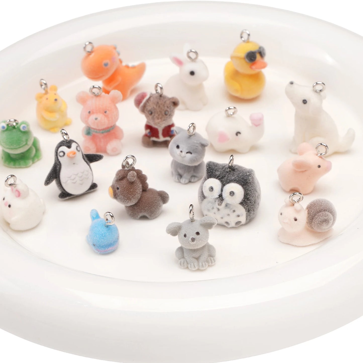1Pcs 3D Flocking Resin Charms Cartoon Animal Pendant for Necklace Earrings Keychain Making DIY Jewelry Accessories Wholesale