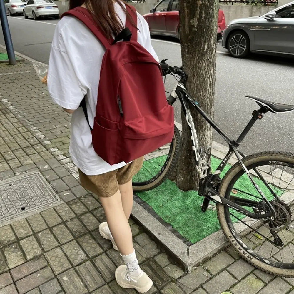 Nylon Versatile Backpack Black Grey White Red Waterproof Travel Bag Large Capacity Washable Computer Bag Unisex School Bag
