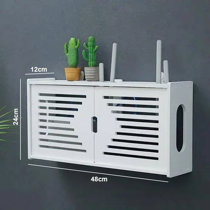 Large Wireless Wifi Router Shelf Storage Boxes Cable Power Plus Wire Bracket Wood-Plastic Wall Hanging Plug Board DIY Home Decor