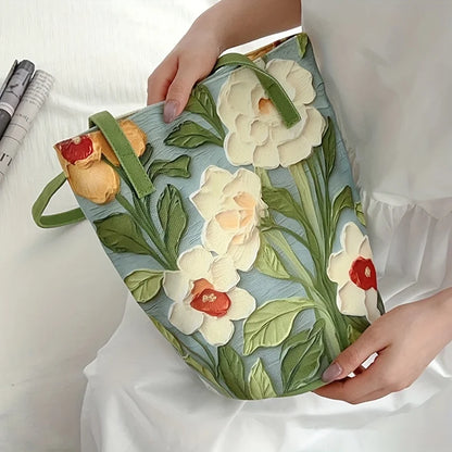 Large-Capacity Bucket Bag for Women Fashion Handbag Casual Shoulder Storage with Lovely Flower Design Premium Sense