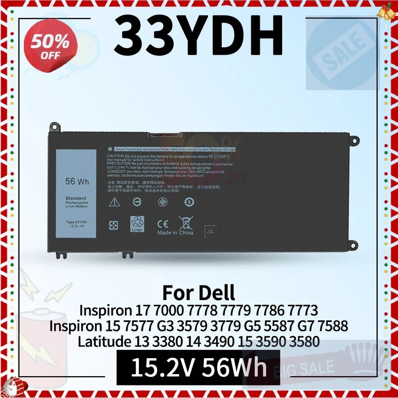 33YDH Laptop Battery for Dell Latitude 13 3380 14 3490 15 3590 3580 Inspiron 7000 7778 7773 15 7577 G3 3579 3779 G5 5587 G7 7588