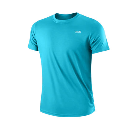 Schnelltrocknendes, kurzärmeliges Herren-Trainingsshirt mit Rundhalsausschnitt, feuchtigkeitsableitend, ideal für Fitnessstudio, Sport und Fitness. Leichtes Material.