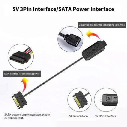 TEUCER  LC-S60 ARGB Controller Cable 5V 3PIN to SATA Interface Extension Controller with Remote Control for PC Cooling Fan