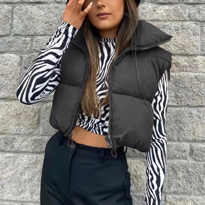 2024 New Autumn Winter Women's Down Vest Cotton Stand-up Collar Sleeveless Quilted Vest Warm Short Outdoor Travel Jacket